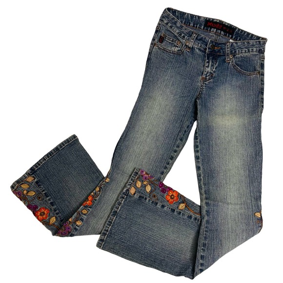 Mudd Jeans Vintage Y2k Mudd Size Wide Flare Embroidered Jeans Low